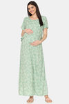 Coucou Maternity Woven Full Length Nightdress With Front Zipper And Discreet Feeding - Summer Green — thumbnail 2